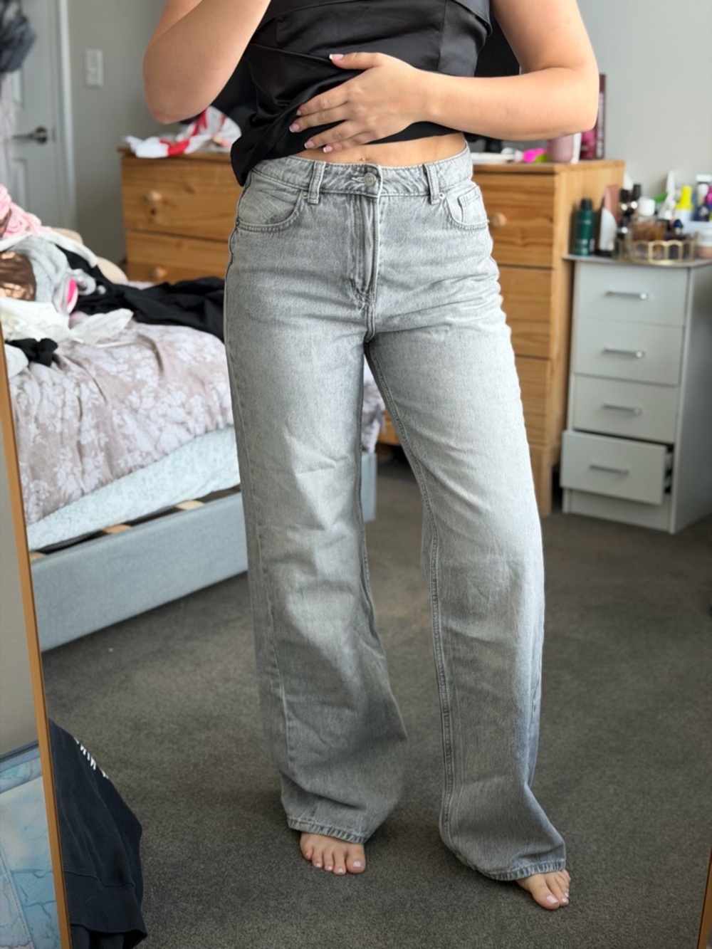 H&M Wide Leg High-Rise Jeans - Light Gray